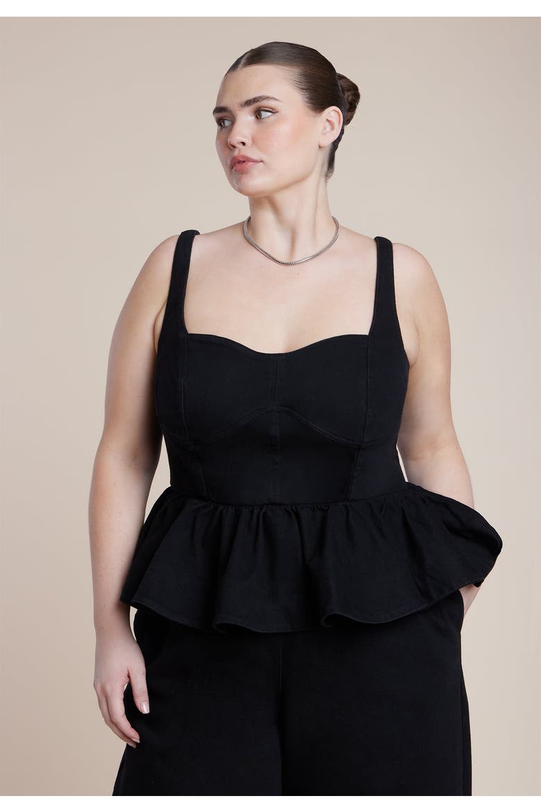 Peplum Barrel Leg Jumpsuit, Alternate, color, BLACK WASH