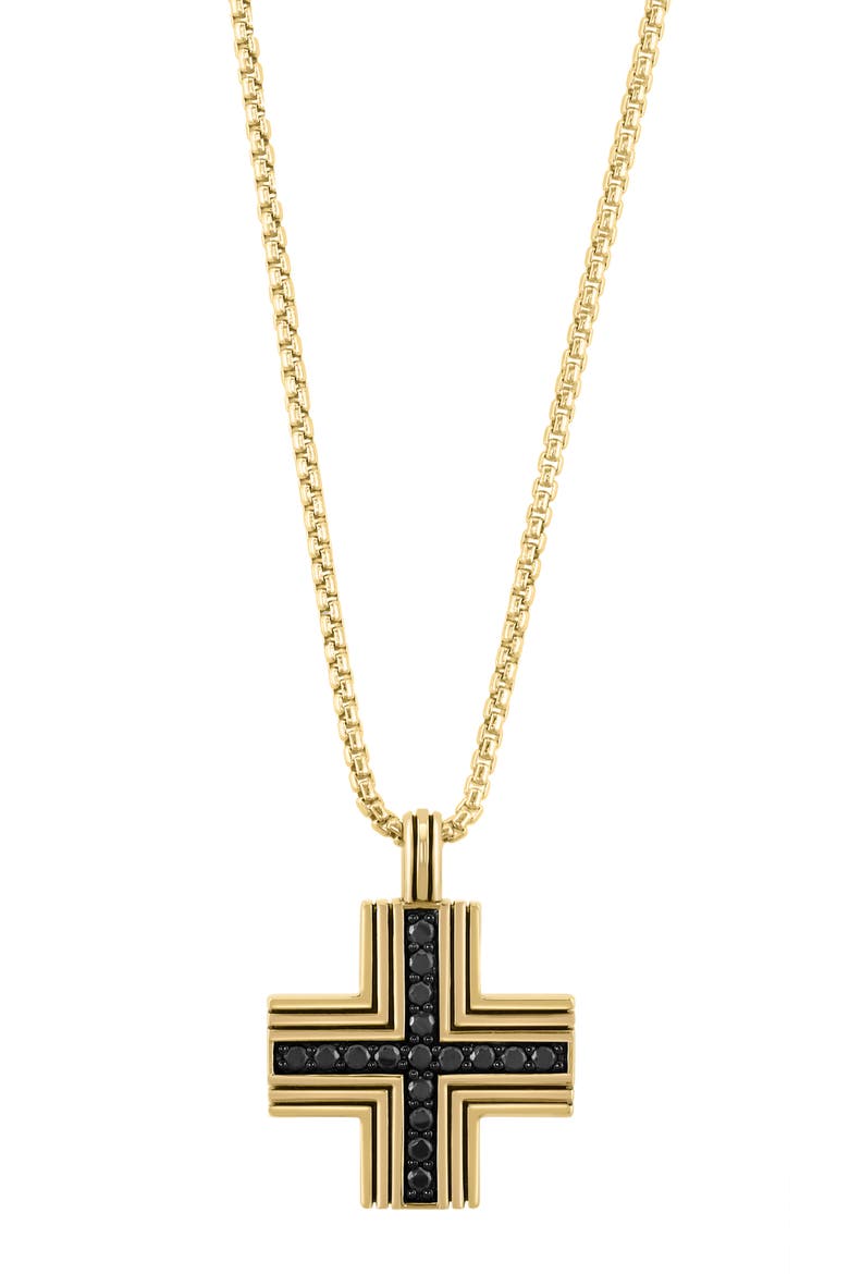 Black Spinel Cross Pendant Necklace, Alternate, color, BLACK