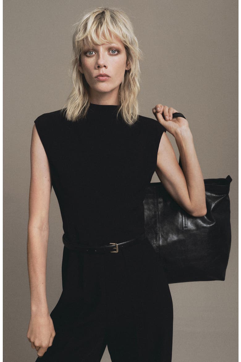 Drape Neck Belted Jumpsuit, Alternate, color, BLACK
