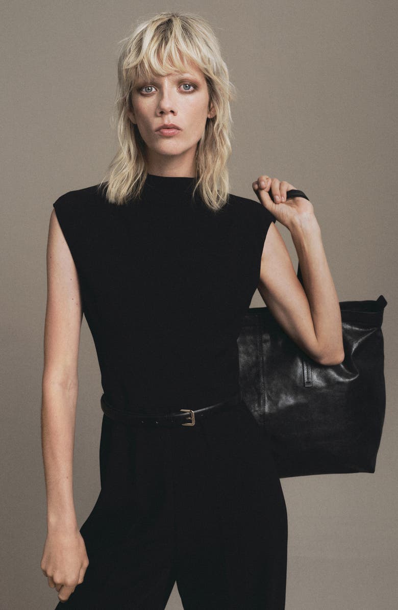 MANGO Drape Neck Belted Jumpsuit, Alternate, color, Black