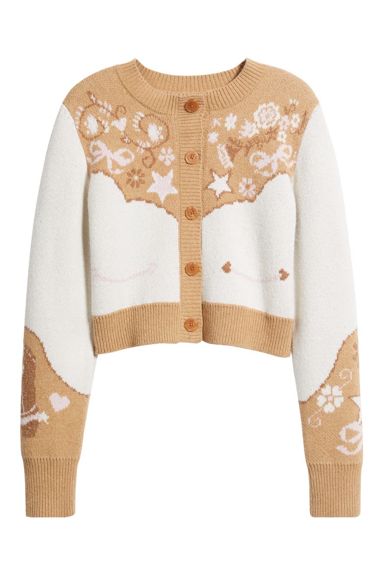 Leyah Jacquard Detail Wool Blend Cardigan, Alternate, color, PRAIRIE SAND