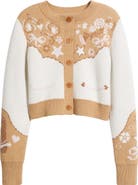 LoveShackFancy Leyah Jacquard Detail Wool Blend Cardigan
