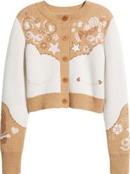 LoveShackFancy Leyah Jacquard Detail Wool Blend Cardigan