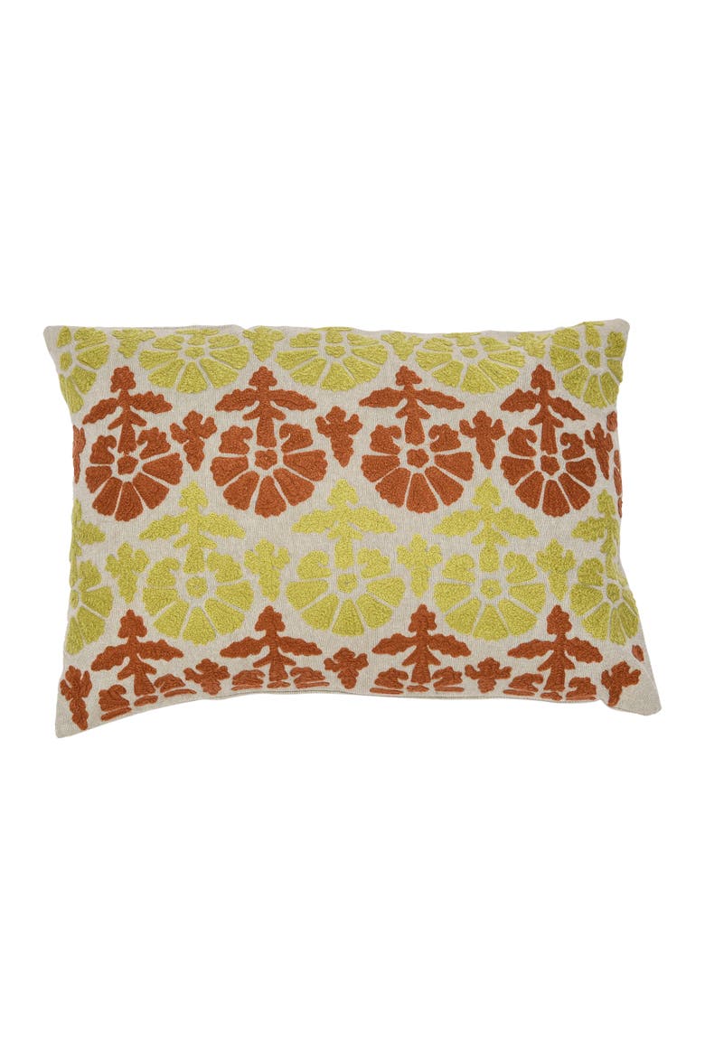 Cotton Embroidered Chambray Lumbar Pillow with Pattern, Main, color, Cream