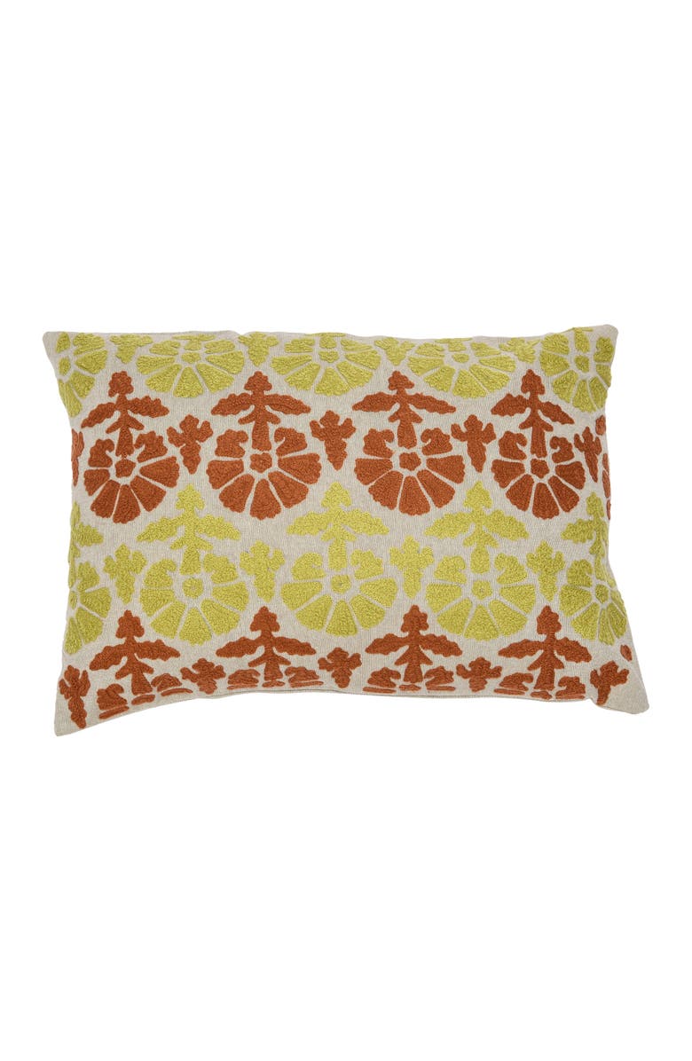 Storied Home Cotton Embroidered Chambray Lumbar Pillow with Pattern, Main, color, Cream