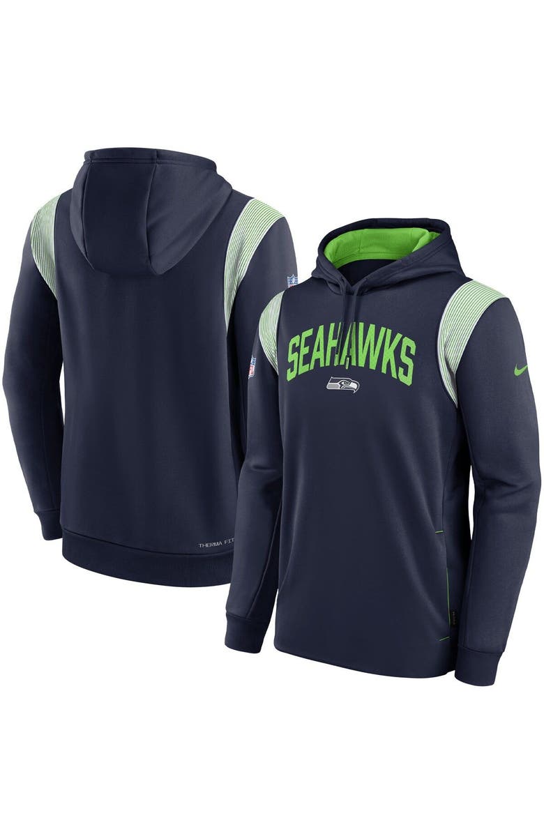 Nike Men's Nike College Navy Seattle Seahawks Sideline Athletic Stack Performance Pullover Hoodie, Alternate, color, Navy