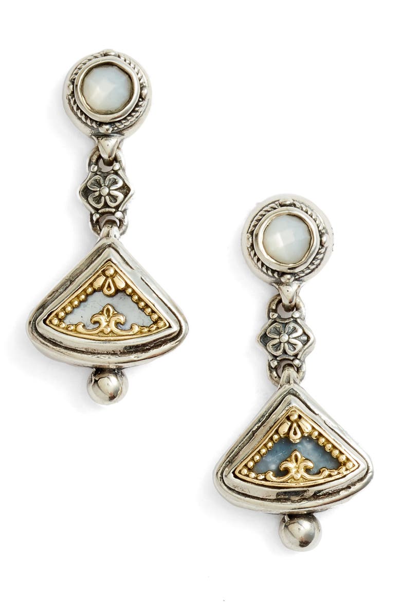 Etched Sterling Silver & Gold Drop Earrings, Main, color, SILVER/ GOLD/ WHITE