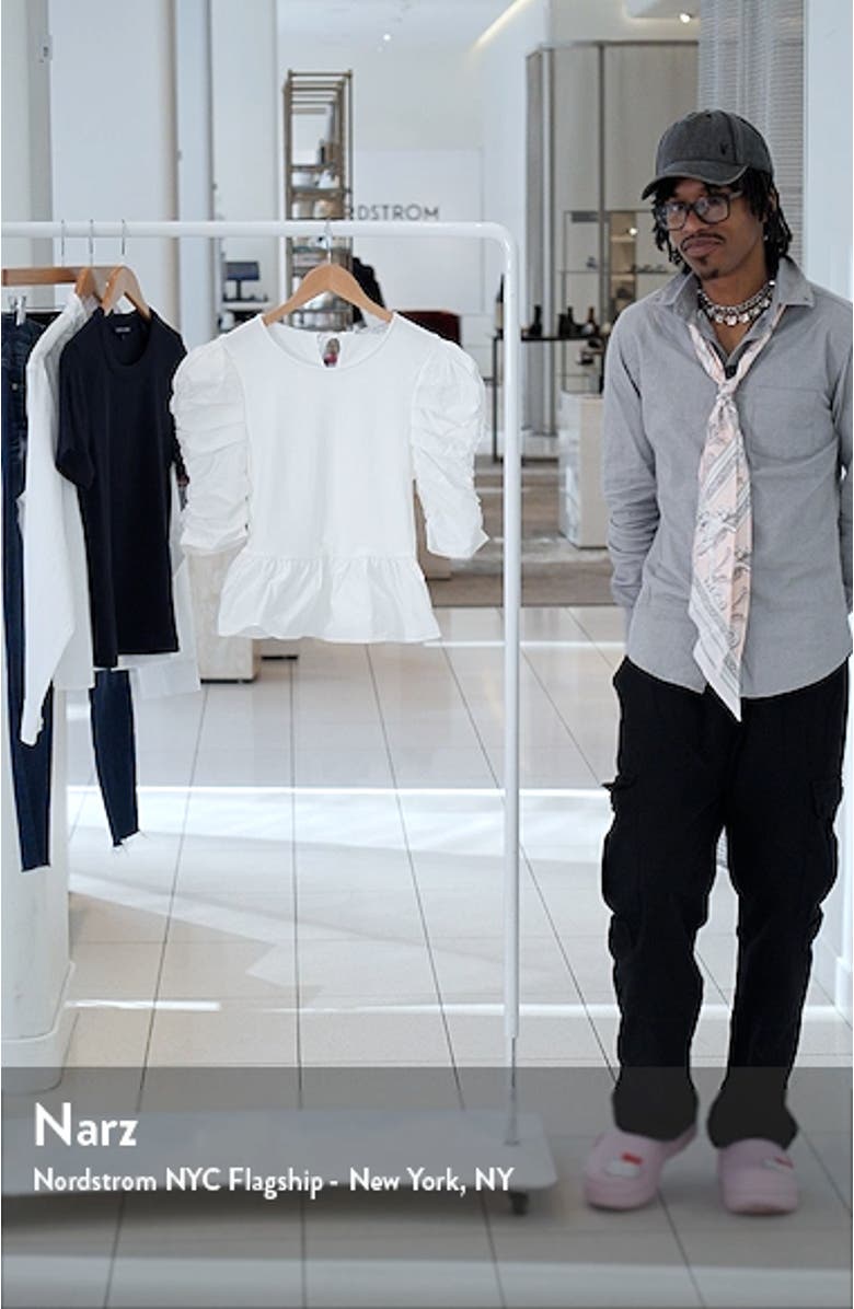 Pleated Puff Sleeve Peplum Blouse, sales video thumbnail