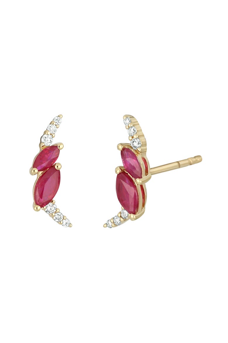 El Mar Ruby & Diamond Stud Earrings, Main, color, 18K YELLOW GOLD