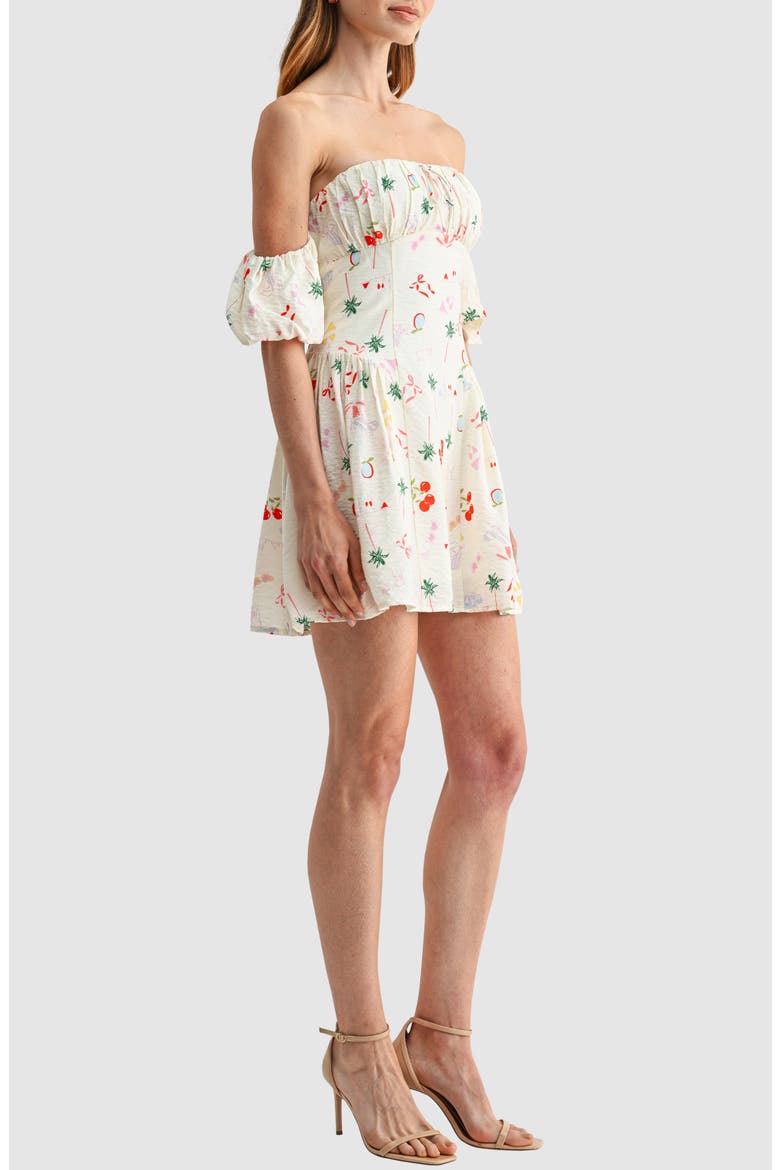 Shirred Print Off the Shoulder Dress, Alternate, color, BEACH CONVERSATIONAL