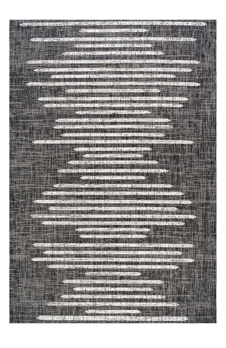 JONATHAN Y Zolak Berber Stripe Geometric Indoor/Outdoor Area Rug, Main, color, Black/Ivory
