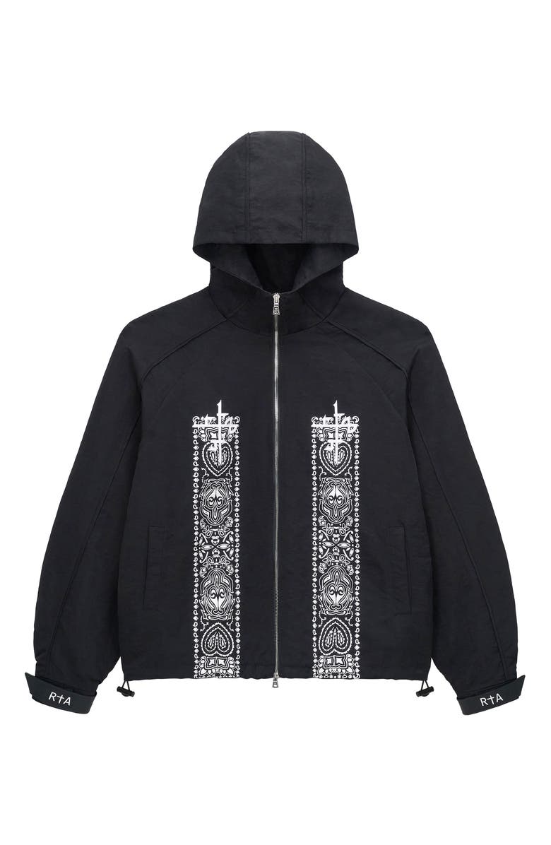 RtA Zayden Paisley Print Hooded Jacket, Main, color, Black Paisley