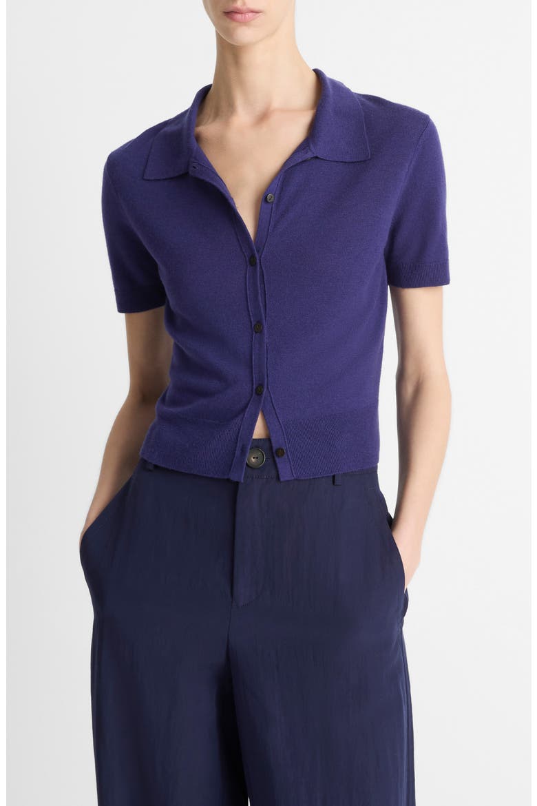 Short Sleeve Button-Up Sweater, Main, color, DEEP IRIS
