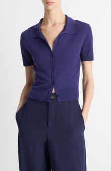 Short Sleeve Button-Up Sweater
