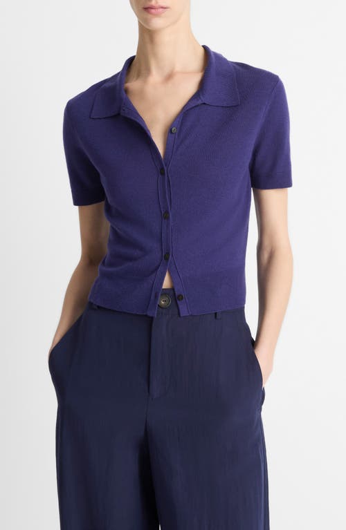 Vince Short Sleeve Button-up Sweater In Blue