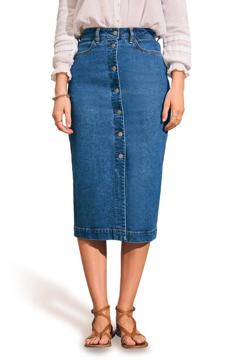 Faherty Button Front Organic Cotton Denim Skirt, Main, color, 