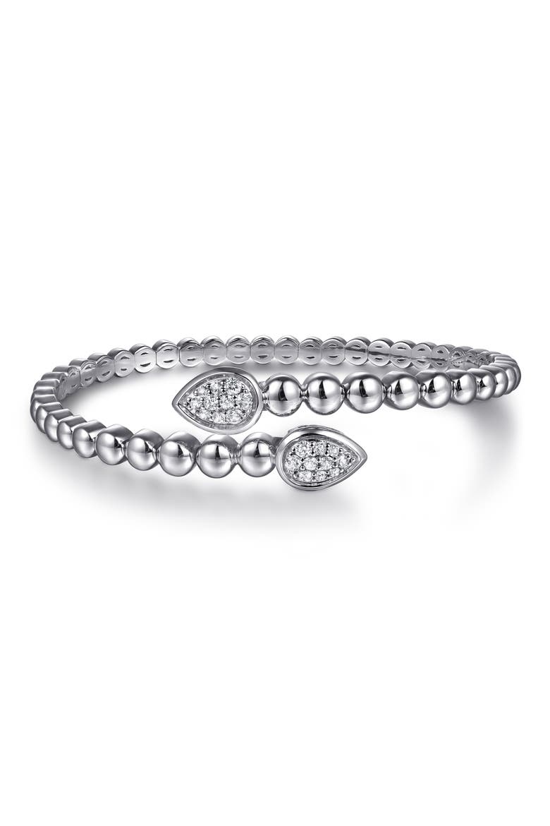 Bujukan Sterling Silver White Sapphire Bypass Cuff Bracelet, Main, color, STERLING SILVER