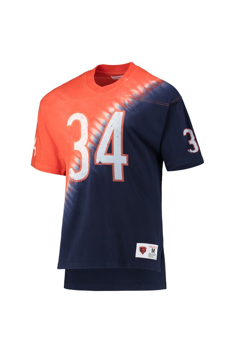 Men's Mitchell & Ness Walter Payton Orange/Navy Chicago Bears Retired Player Name & Number Diagonal Tie-Dye V-Neck T-Shirt, Alternate, color, Orange