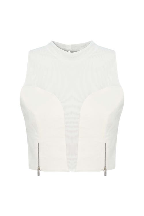 Jendue Us Serena Denim Linen Crop Top In White