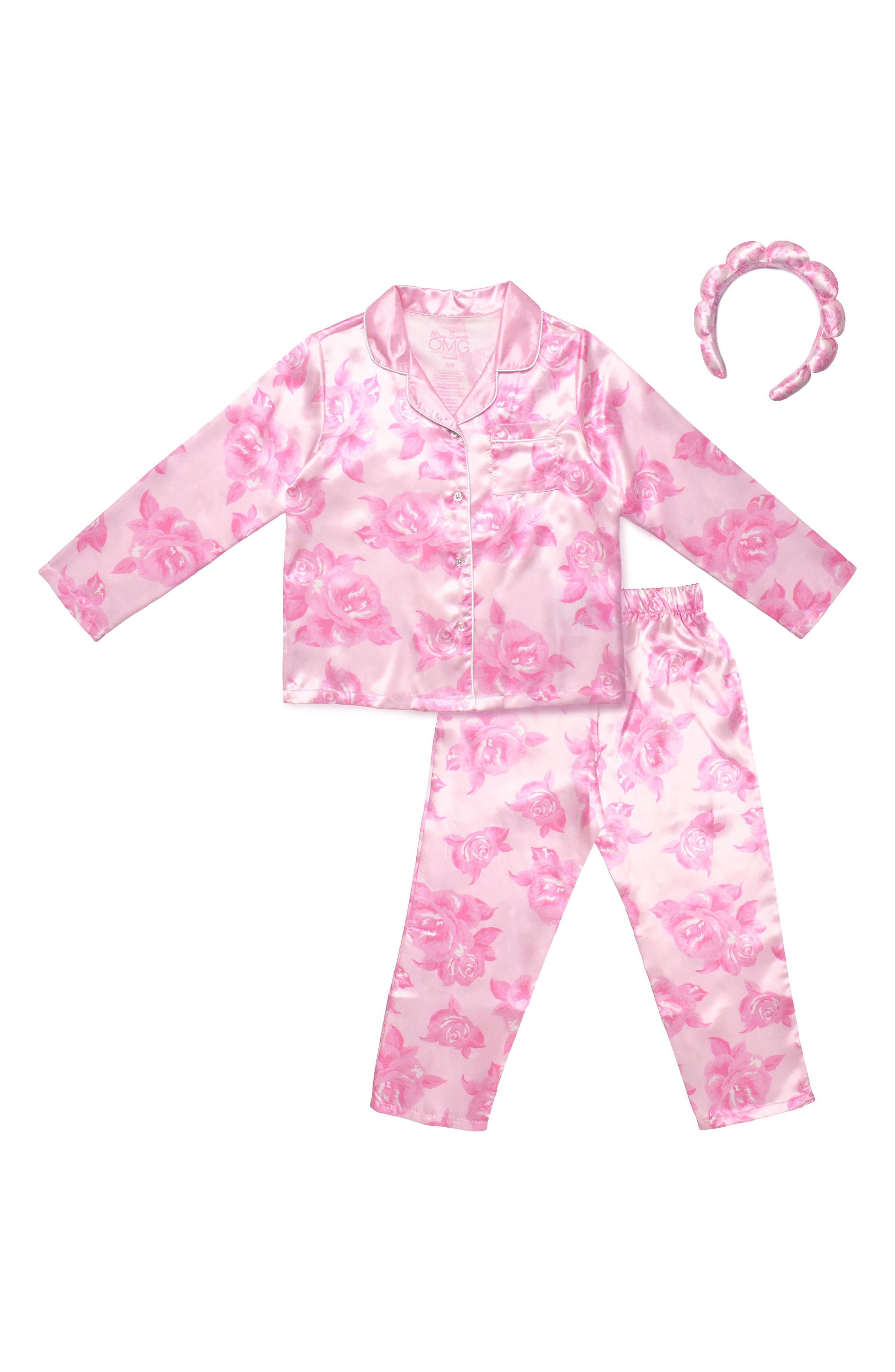 Kids' Rose Satin 3-Piece Pajama Set