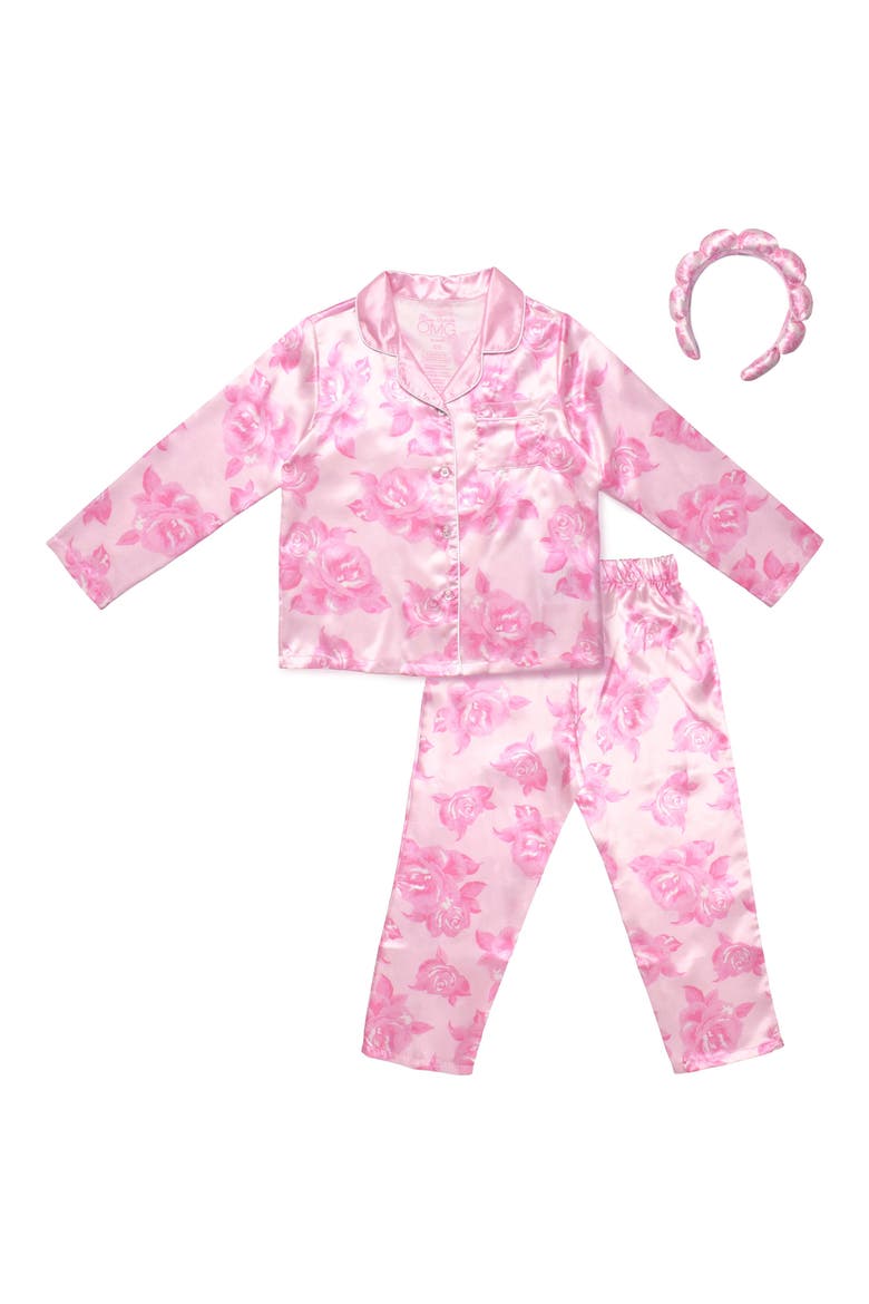 Kids' Rose Satin 3-Piece Pajama Set, Main, color, LOLLIPOP