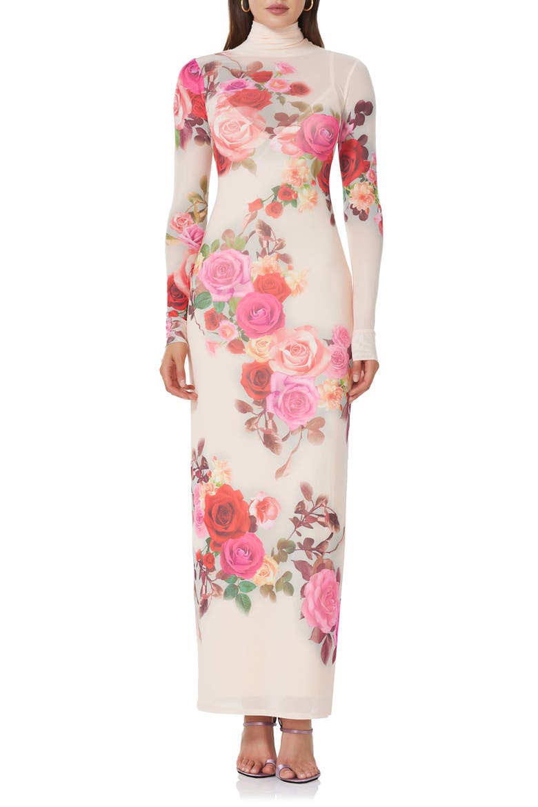 Billie Print Long Sleeve Semisheer Dress, Alternate, color, BEIGE ROSE SWIRL