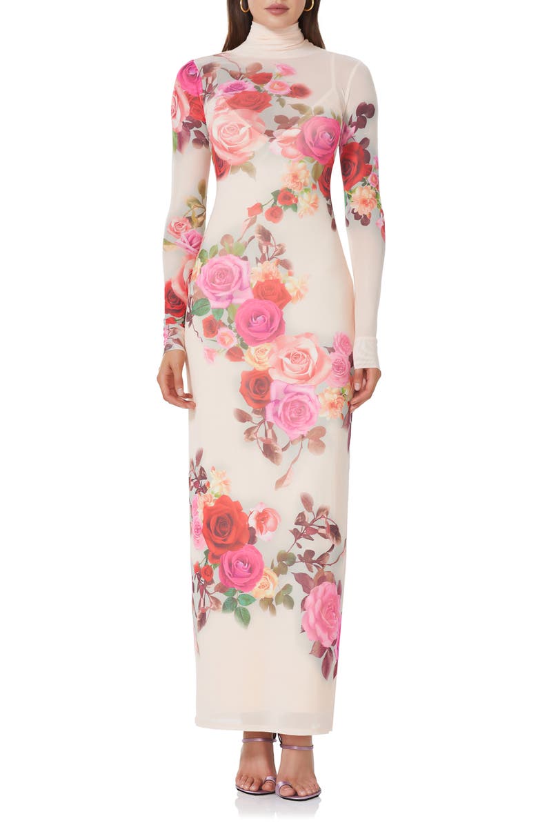 AFRM Billie Print Long Sleeve Semisheer Dress, Alternate, color, 