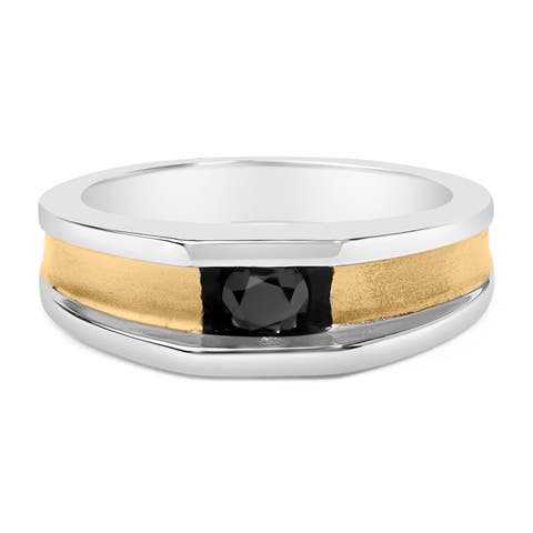 Men's 14K Yellow Gold Plated Sterling Silver 1/2 Cttw Black Diamond Band Ring