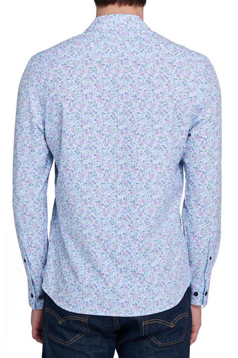 Slim Fit Budding Floral Performance Long Sleeve Shirt, Alternate, color, BLUE PURPLE
