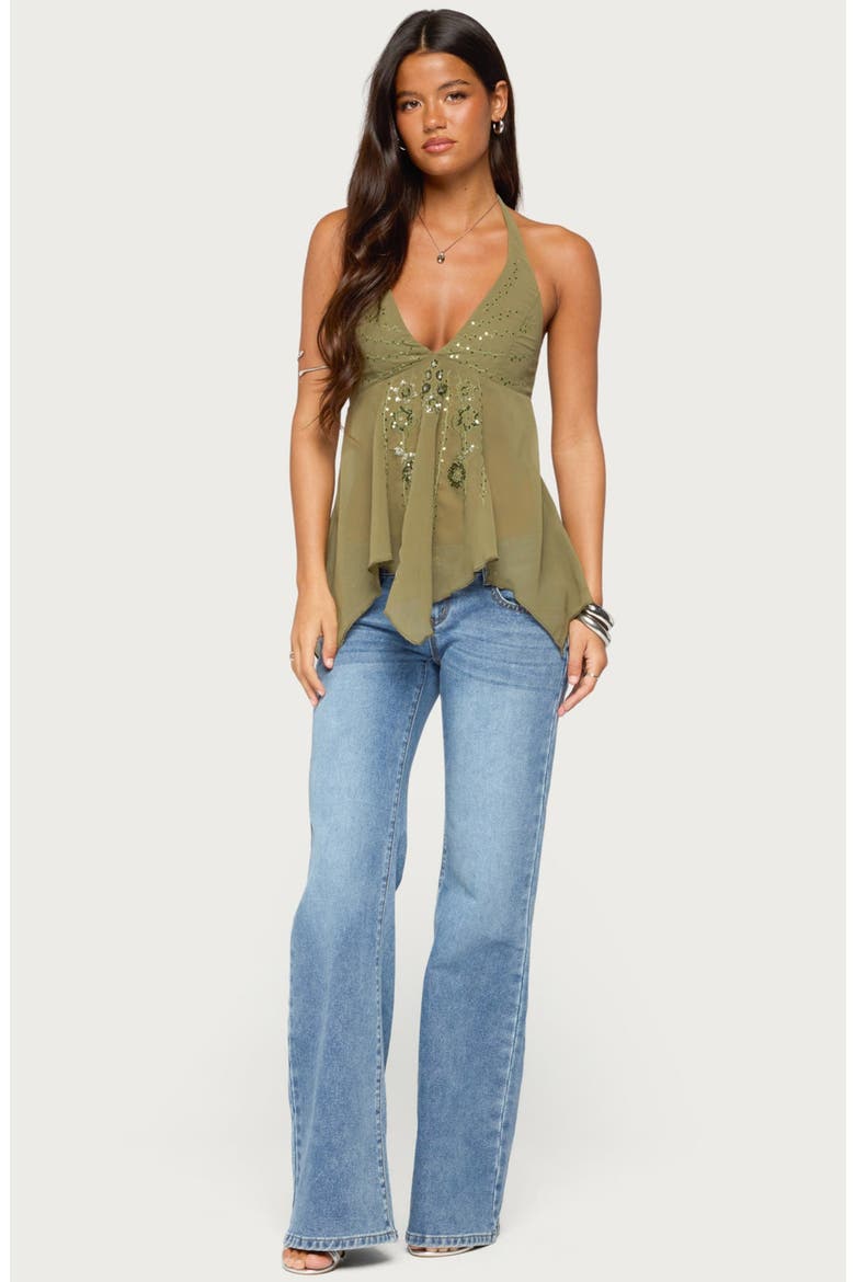 Bodie Sequin Chiffon Handkerchief Top, Alternate, color, OLIVE