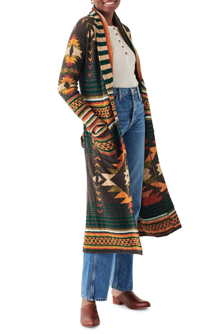 Paloma Geometric Organic Cotton Longline Duster Cardigan, Main, color, EAGLE PEAK