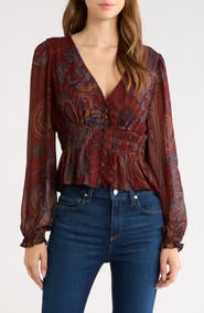 PAIGE Juna Smocked Ruffle Hem Top