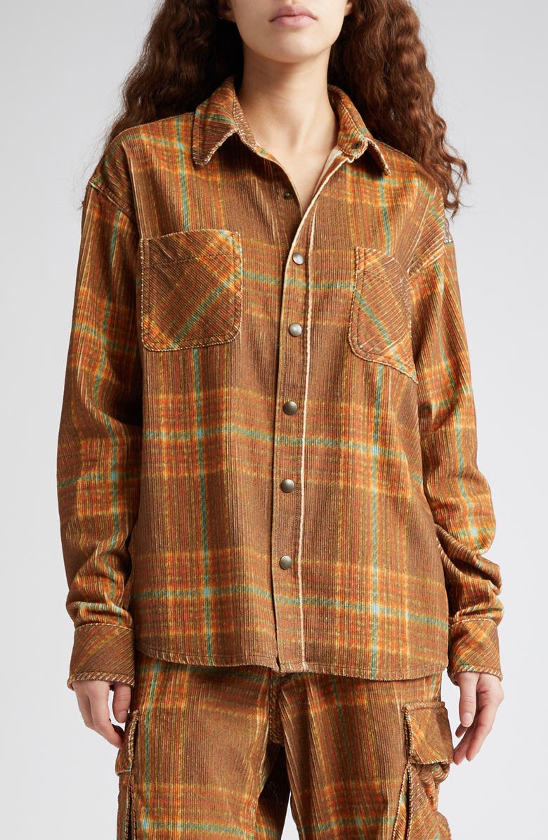 ERL Gender Inclusive Plaid Corduroy Overshirt, Main, color,