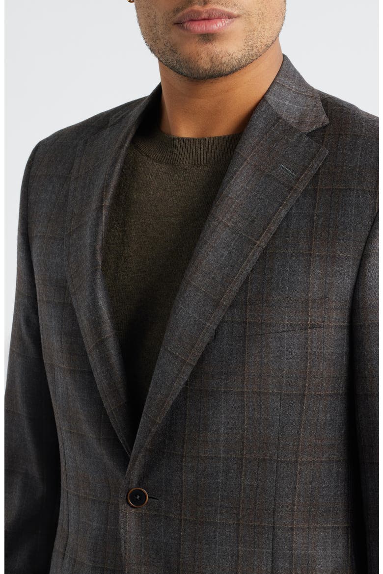 Milano Regular Fit Brown Shadow Plaid Super 130s Wool Sport Coat, Alternate, color, GREY