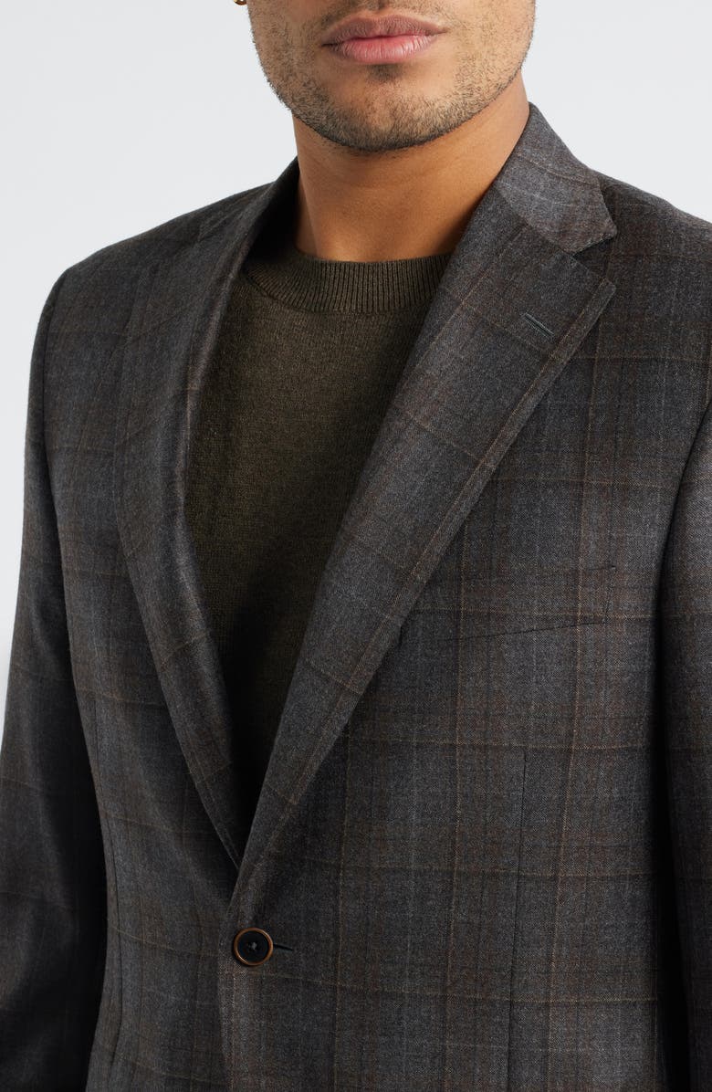 Heritage Gold Milano Contemporary Fit Brown Shadow Plaid Super 130s Wool Sport Coat, Alternate, color, Grey