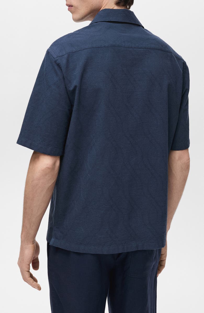 MANGO Embroidered Cotton Camp Shirt, Alternate, color, Dark Navy
