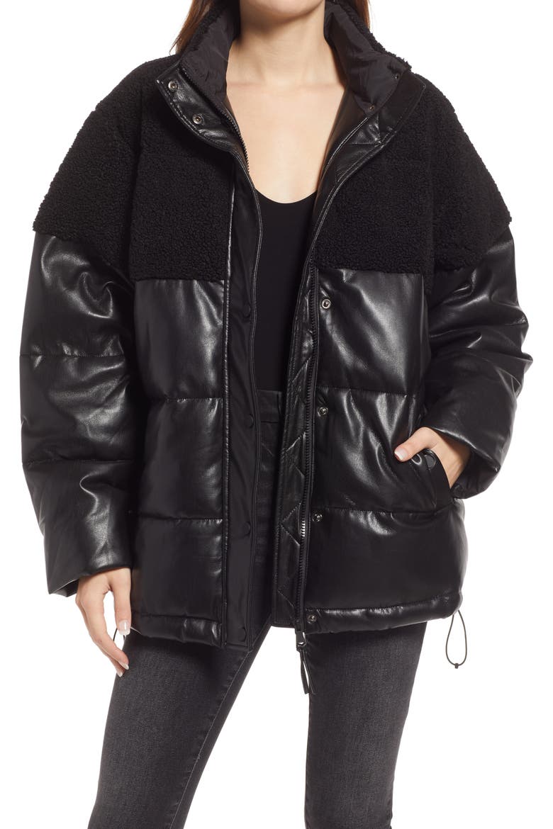 Faux Shearling Puffer Jacket, Main, color, BLACK001