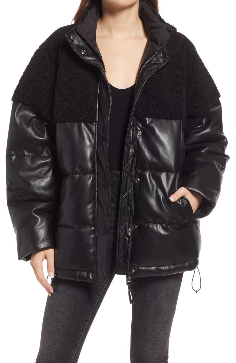 Good American Faux Shearling Puffer Jacket, Main, color, 