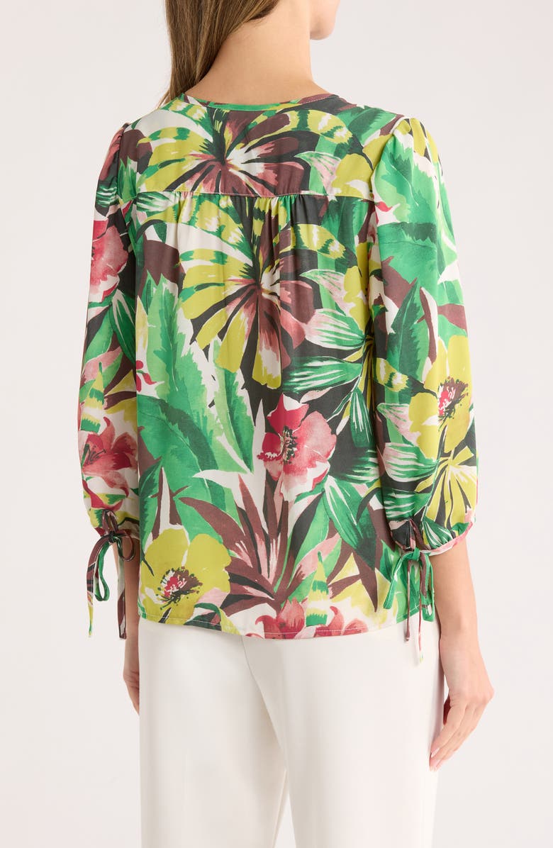Nicole Miller Floral Long Sleeve Chiffon Top, Alternate, color, Barkcloth