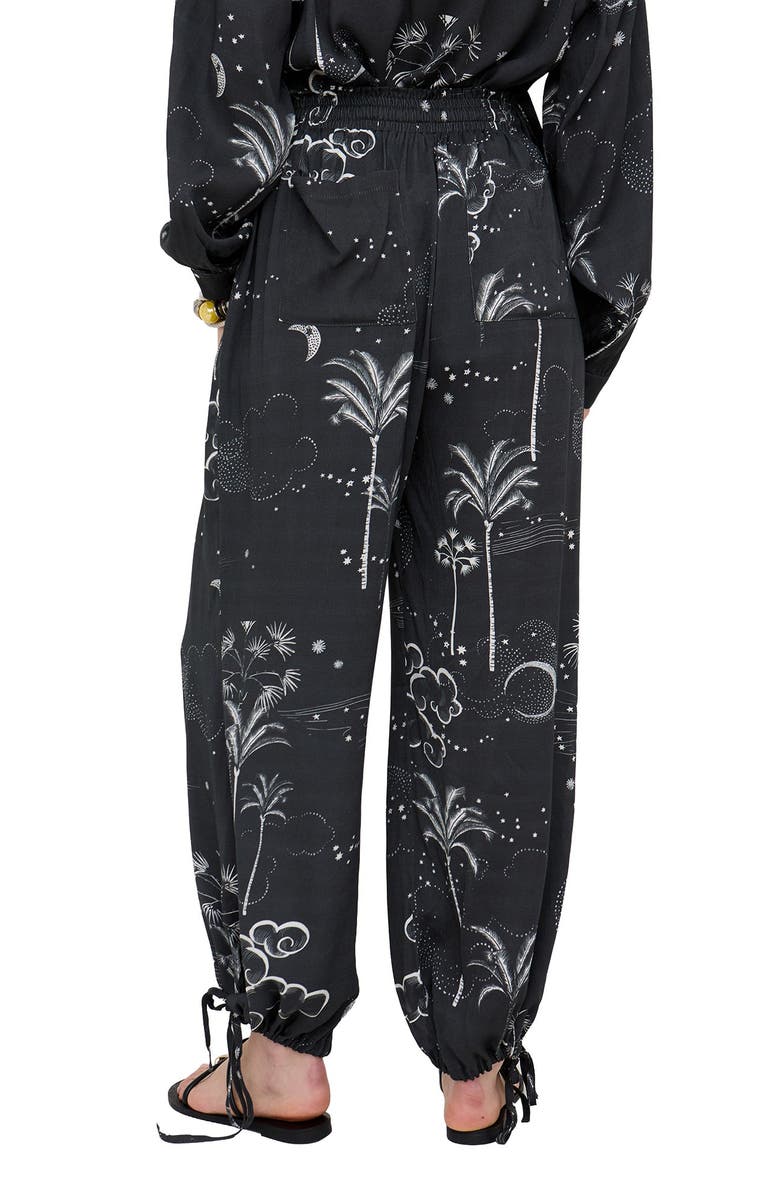 Raffya Palm High Waist Palm Print Trouser, Alternate, color, Black