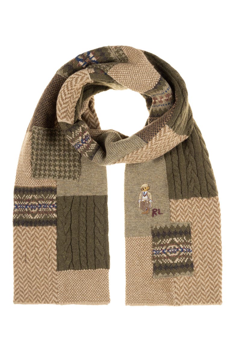 Charles Bear Patchwork Wool Blend Scarf, Main, color, BROWN MULTI