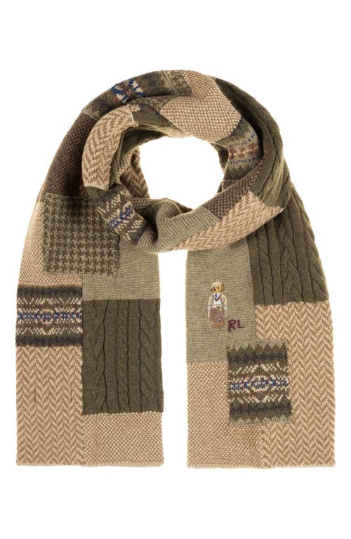 Polo Ralph Lauren Charles Bear Patchwork Wool Blend Scarf In Green