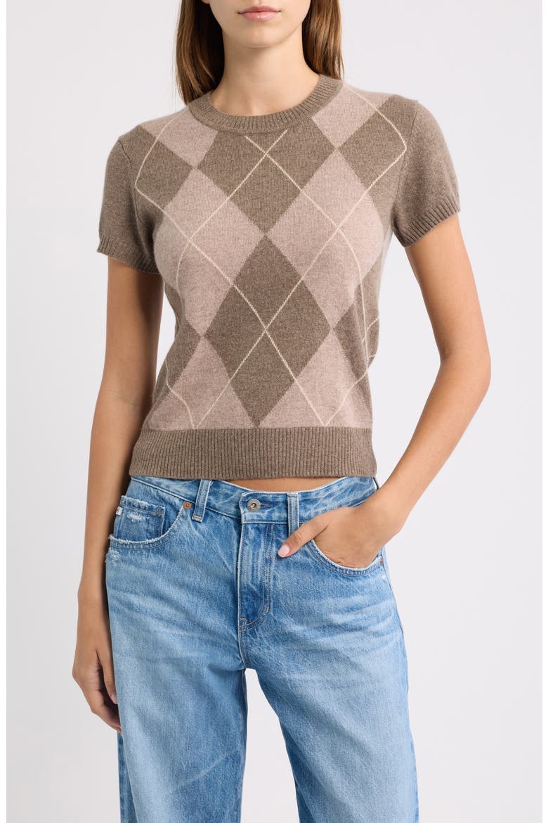 Darcy Short Sleeve Cashmere Sweater, Main, color, OAK ARGYLE