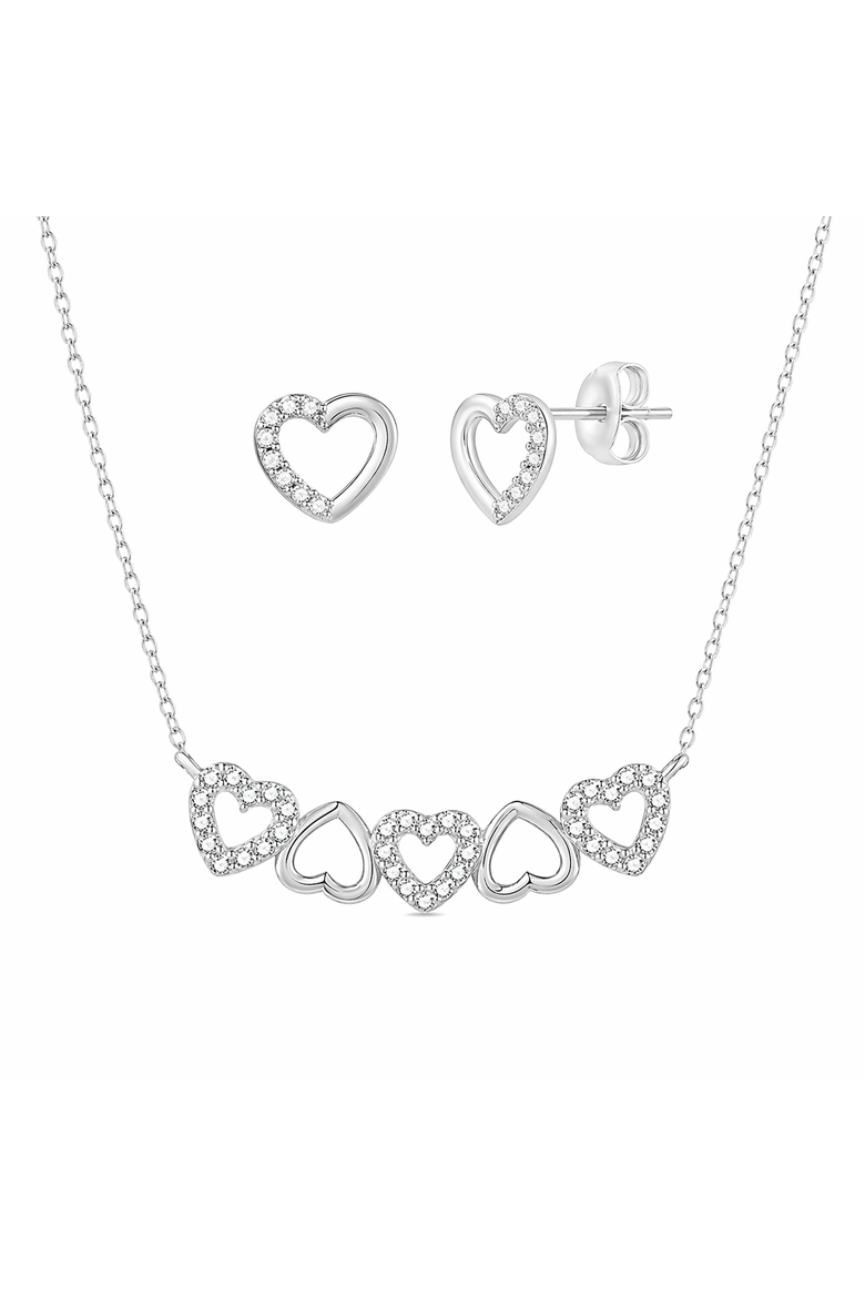 Crystal Pavé Heart Necklace & Stud Earring Set, Main, color, Silver