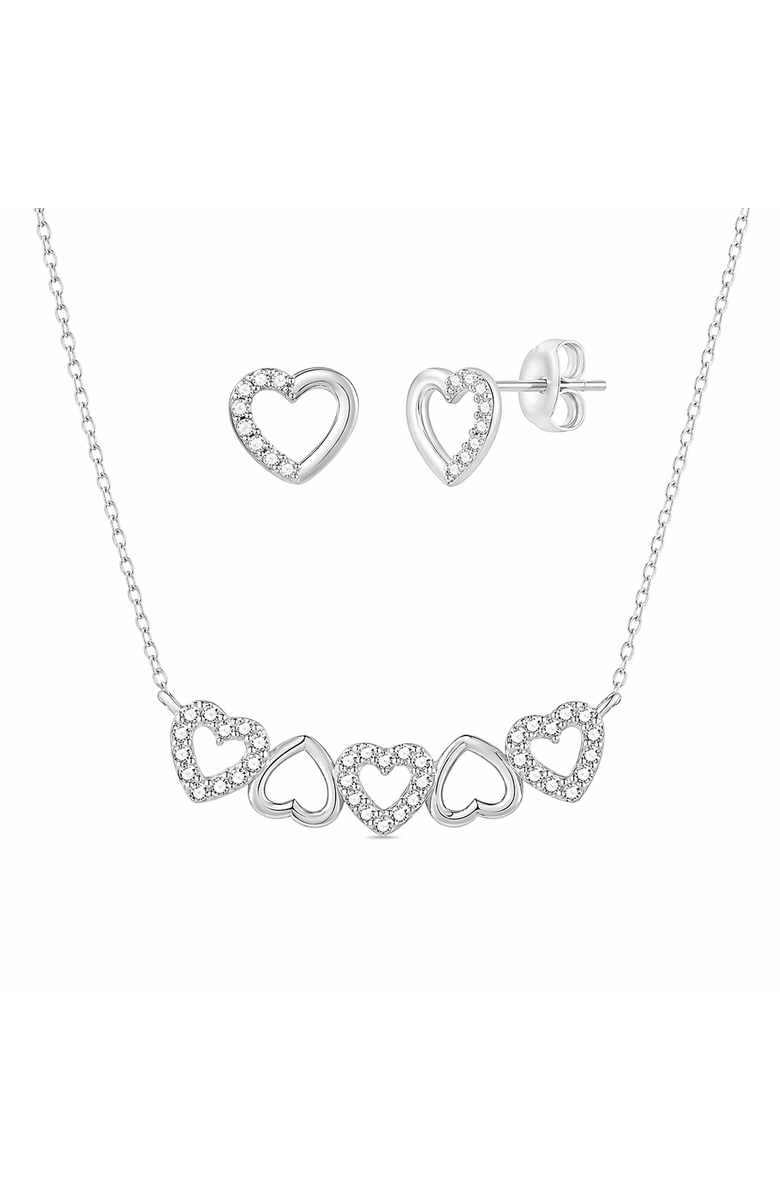 Donatello Gian Crystal Pavé Heart Necklace & Stud Earring Set, Main, color, Silver