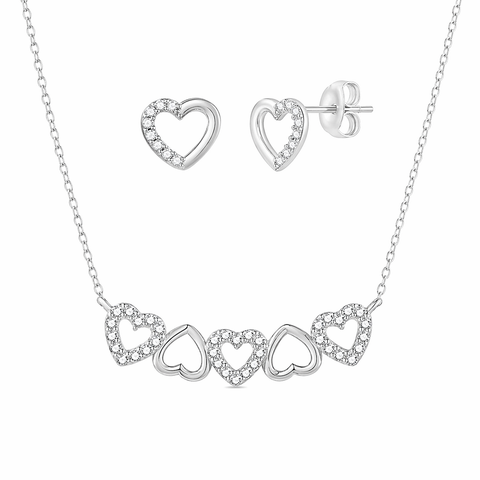Crystal Pavé Heart Necklace & Stud Earring Set