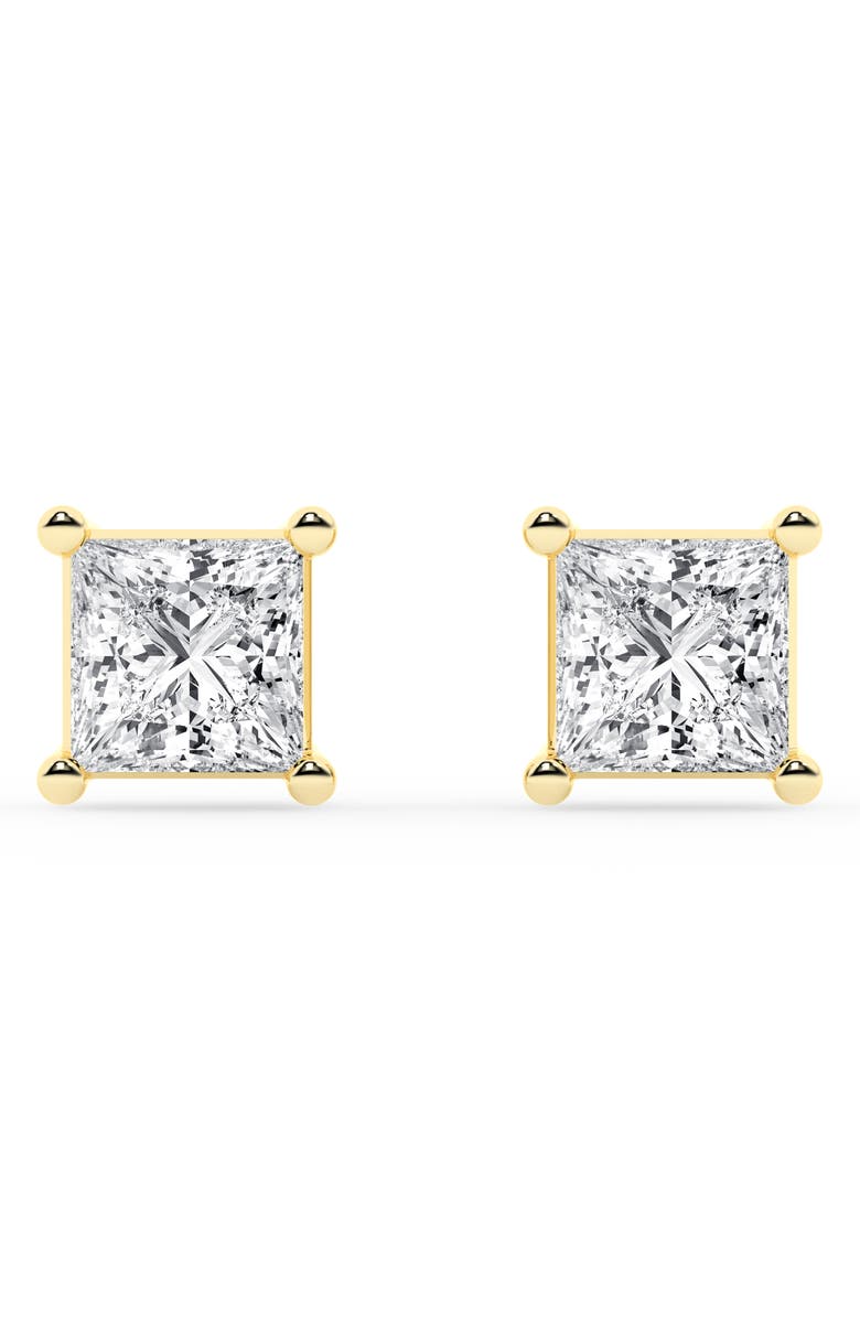 Badgley Mischka Collection Princess Cut Diamond Solitaire Stud Earrings, Main, color, Yellow