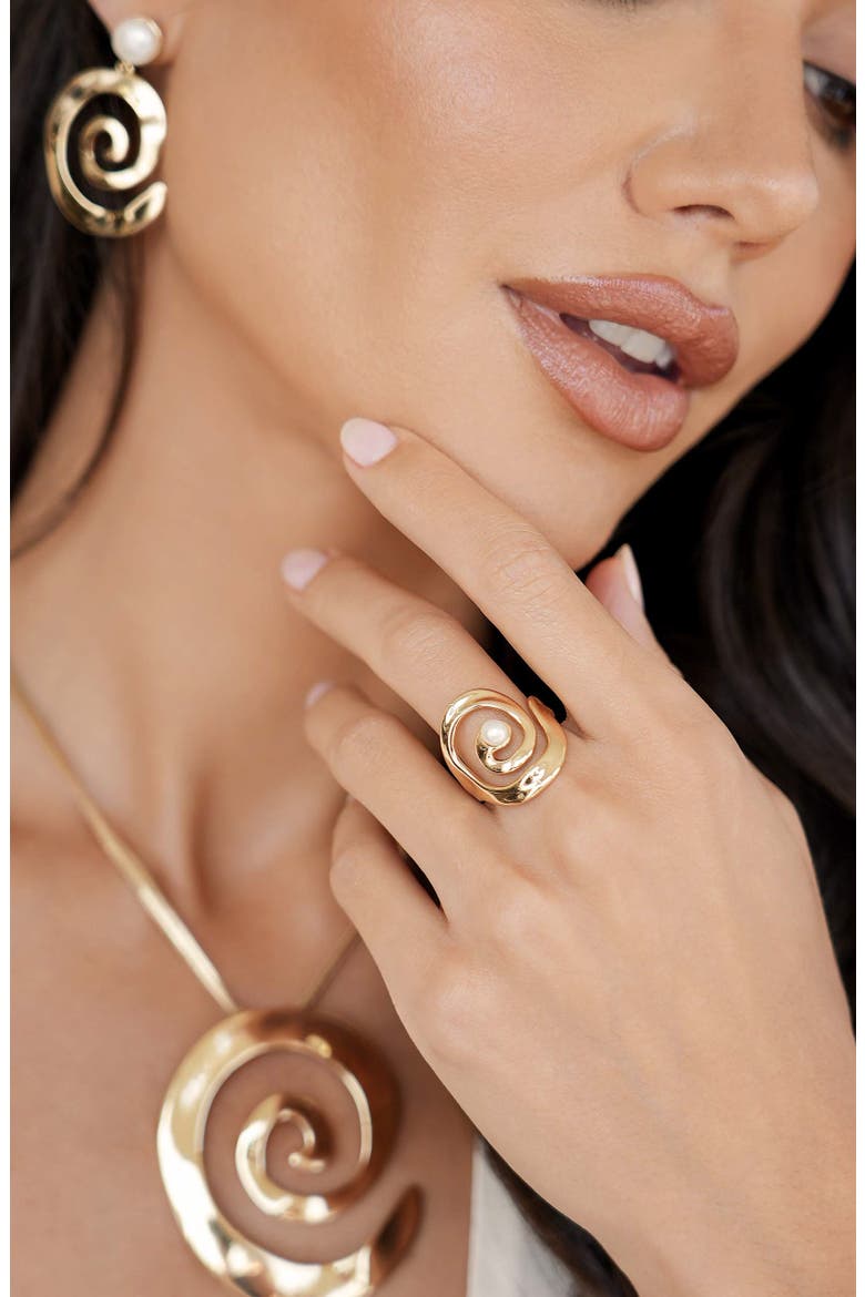 Aura Swirl Freshwater Pearl Statement Ring, Alternate, color, GOLD