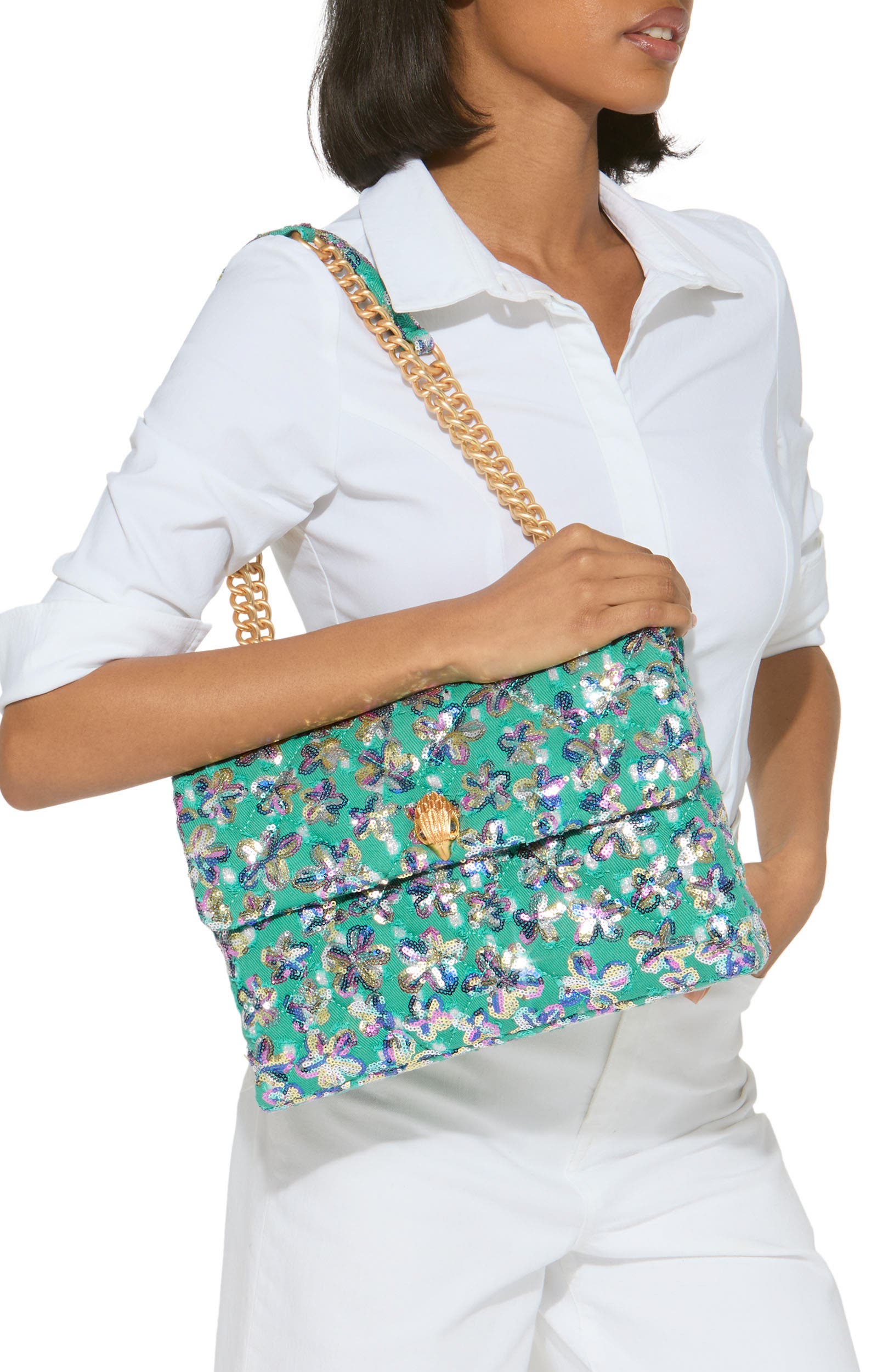 Kurt Geiger London Large Kensingston Sequin Soft Quilted Convertible Shoulder Bag, Alternate, color, 