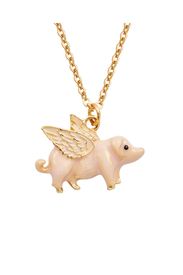 Flying Pig Enamel Necklace, Alternate, color, Gold